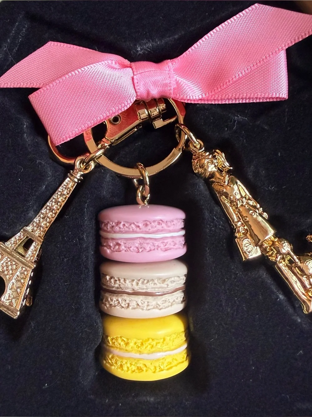 LADURÉE Pink Ribbon Macaron Charm Keychain gift box NWOT
